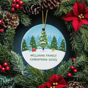 Cute Personalized Family Christmas Tree Ceramic Ornament