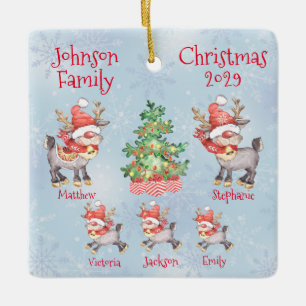 Cute Personalized Family of 5 Reindeer  Ceramic Ornament