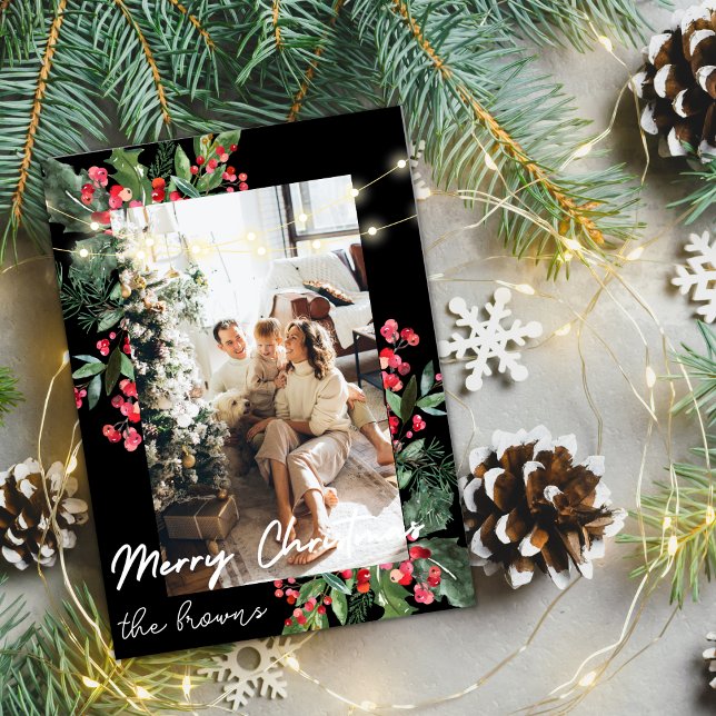 Cute personalized family photo & name christmas holiday card (Creator Uploaded)