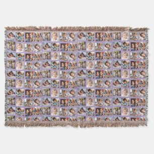 Cute Personalized Family Photos Pattern on Purple Throw Blanket