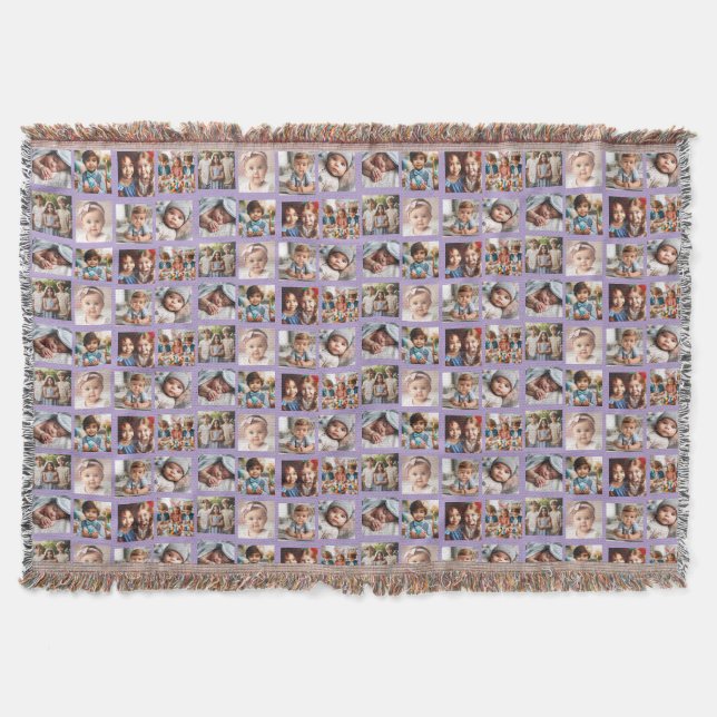 Cute Personalized Family Photos Pattern on Purple Throw Blanket (Front)