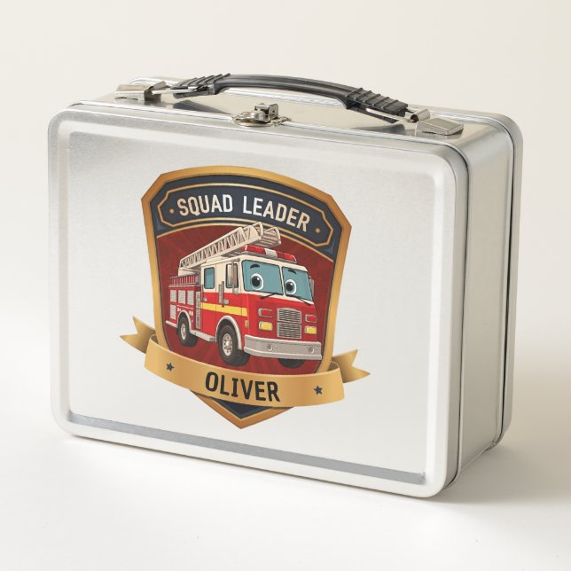 Cute Personalized Firefighter Badge Personalized Metal Lunch Box (Front)