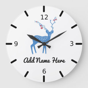 Cute Personalized Floral Deer Large Clock