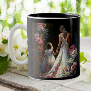 Cute Personalized Floral Mothers Day Mom Daughter Two-Tone Coffee Mug