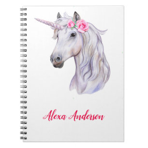 Cute Personalized Floral Unicorn Notebook