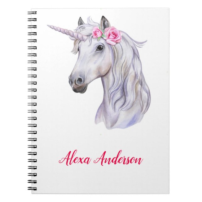 Cute Personalized Floral Unicorn Notebook (Front)