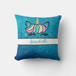 Cute Personalized Floral Unicorn Throw Pillow