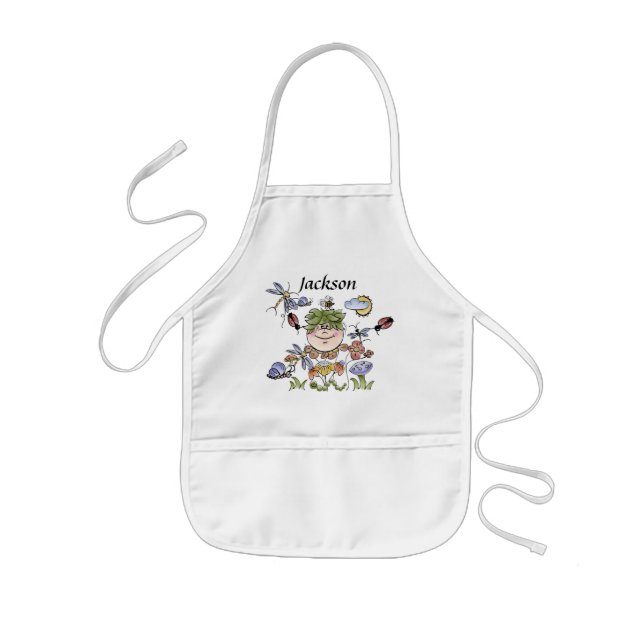Cute Personalized Flower Garden Boy Pixie Kids Apron (Front)