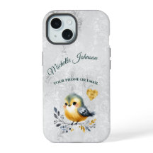 Cute Personalized Folk Bird & Heart Phone Case