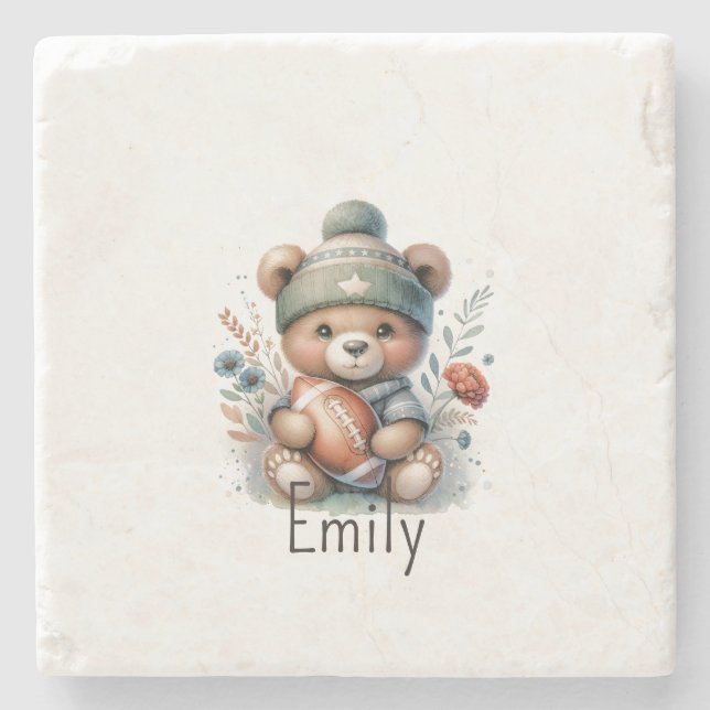 Cute Personalized Football Stone Coaster (Front)