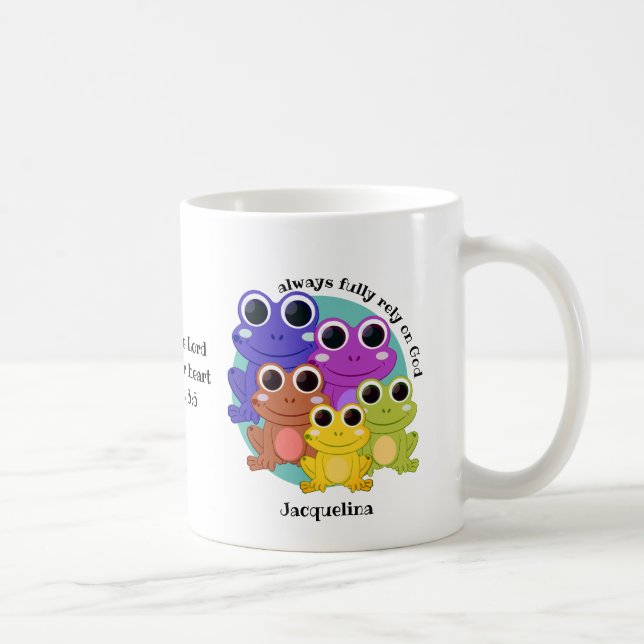 Cute Personalized FULLY RELY ON GOD Christian Frog Coffee Mug (Right)