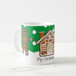 Cute Personalized Gingerbread Christmas Green Coffee Mug