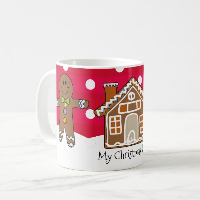 Cute Personalized Gingerbread Christmas Red Coffee Mug (Front Left)