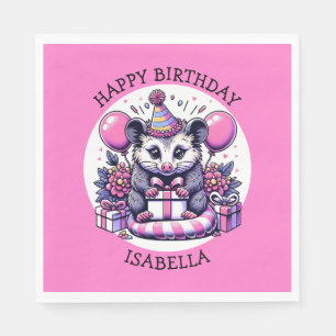 Cute Personalized Girl's Birthday Possum Napkin