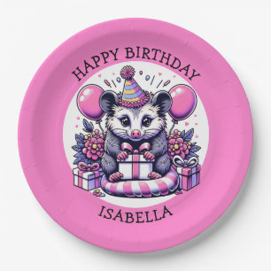 Cute Personalized Girl's Birthday Possum Paper Plate