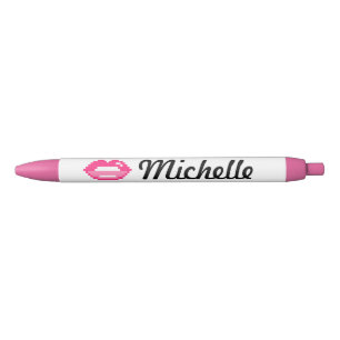 Cute personalized girls pen with pink lips kiss