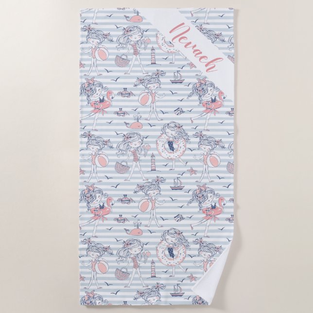 Cute Personalized Girly Summertime Fun  Beach Towel (Front)