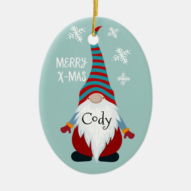 Cute Personalized Gnome Ceramic Ornament (Front)