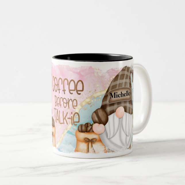Cute Personalized Gnome Two-Tone Coffee Mug (Front Right)