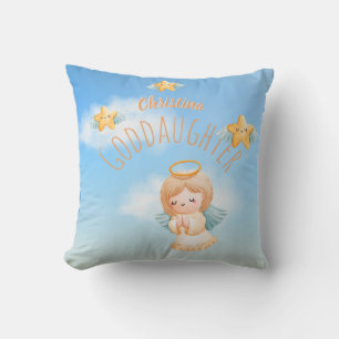 Cute Personalized GODDAUGHTER ANGEL Stars Wings Throw Pillow