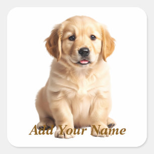 Cute Personalized Golden Retriever Puppy Name Stic Square Sticker