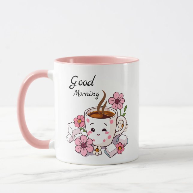 Cute Personalized Good Morning  Cute Kawaii Coffee Mug (Left)