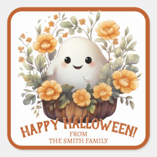 Cute Personalized Halloween Ghost Square Sticker