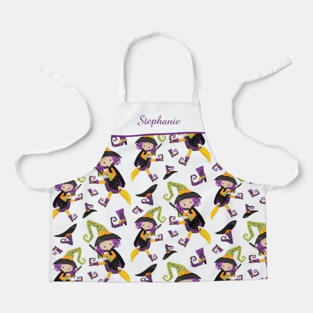 Cute Personalized Halloween Witch Pattern Apron (Front)