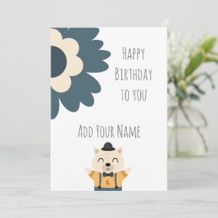 Cute Personalized Happy Birthday Card with Cartoon