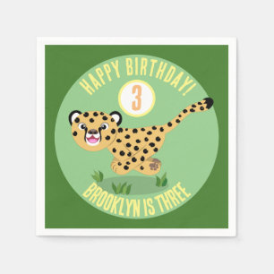 Cute personalized happy cheetah birthday cartoon napkin
