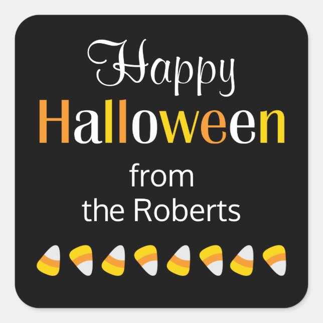Cute Personalized Happy Halloween Candy Favour Square Sticker (Front)