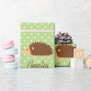Cute personalized hedgehog polkadot wrapping paper