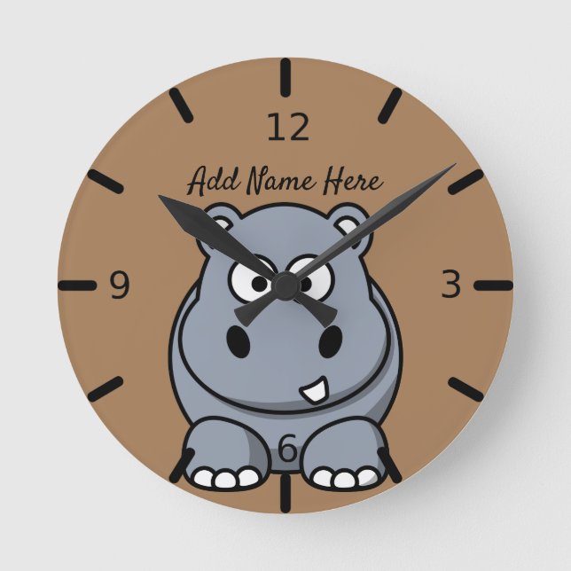Cute Personalized Hippo Large Clock (Front)