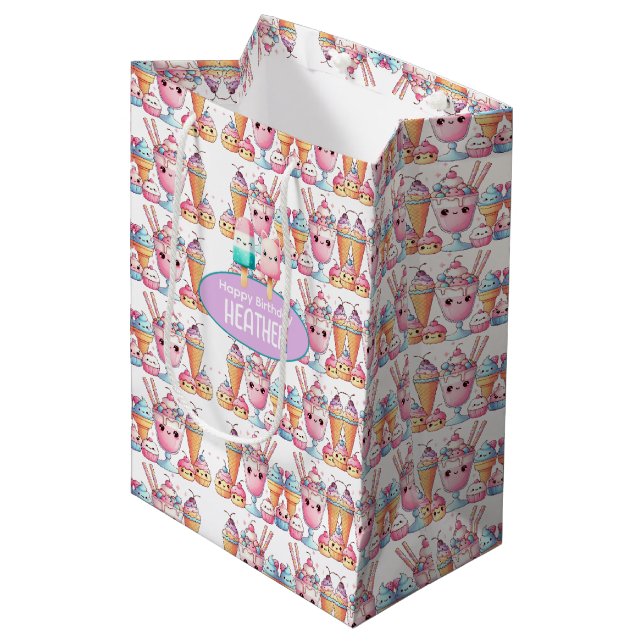 Cute Personalized IcePop Summer Birthday Girls Medium Gift Bag (Front Angled)