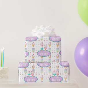 Cute Personalized IcePop Summer Birthday Girls Wrapping Paper