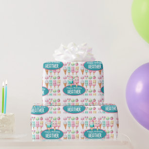 Cute Personalized IcePop Summer Birthday Girls Wrapping Paper