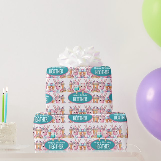 Cute Personalized IcePop Summer Birthday Girls Wrapping Paper (Party Gifts)