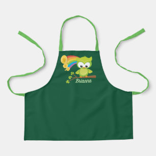 Cute Personalized Irish Girl Owl Green Apron