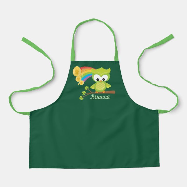 Cute Personalized Irish Girl Owl Green Apron (Front)