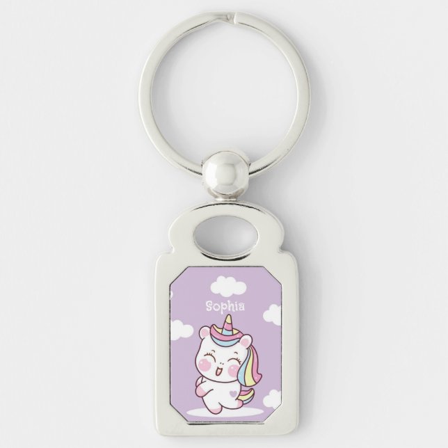 Cute Personalized Kawaii Whimsical Unicorn Keychain (Front)