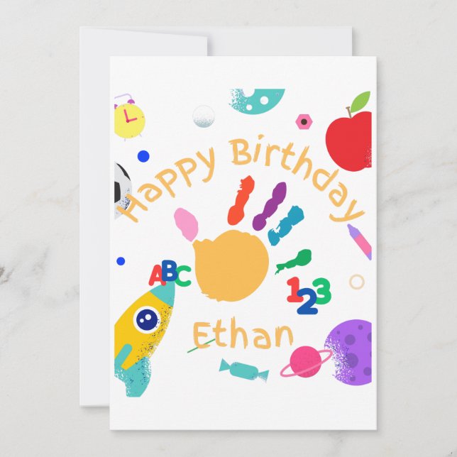 Cute Personalized Kid's ABC Hand Paint 123 HB Invitation (Front)