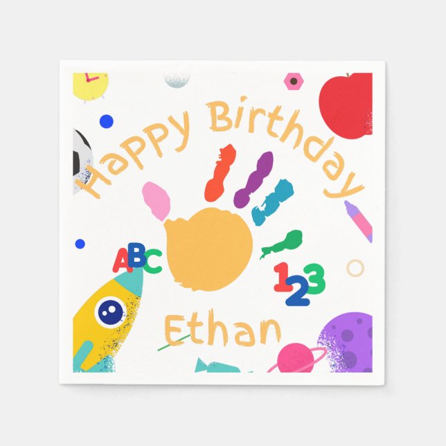 Cute Personalized Kid's ABC Hand Paint 123 HB Napkin (Front)