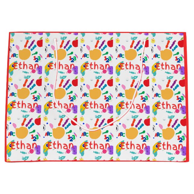 Cute Personalized Kid's ABC Hand Paint 123 Large Gift Bag (Front)