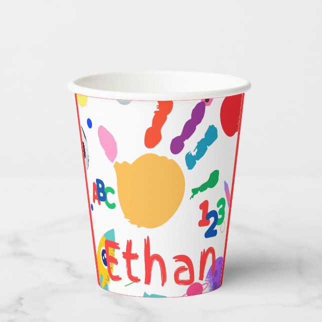 Cute Personalized Kid's ABC Hand Paint 123 Paper Cups (Front)