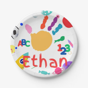 Cute Personalized Kid's ABC Hand Paint 123 Paper Plate