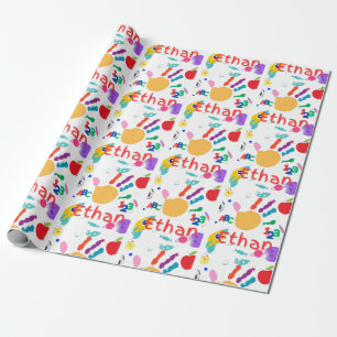 Cute Personalized Kid's ABC Hand Paint 123 Wrapping Paper