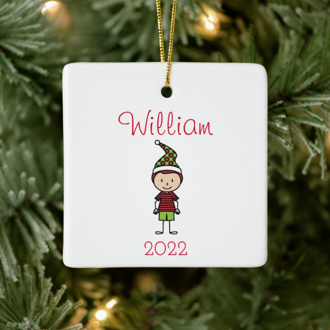 Cute Personalized Kids Christmas Ceramic Ornament (Tree)