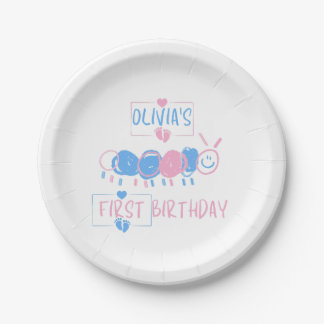 Cute Personalized Kids Doodle Worm Draw Birthday Paper Plate