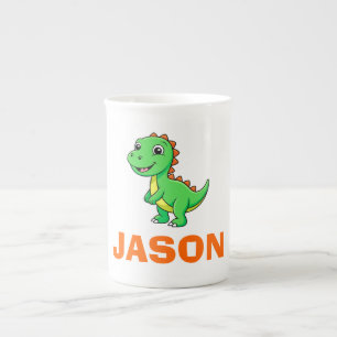 Cute Personalized Kids Name Dinosaur  Bone China Mug