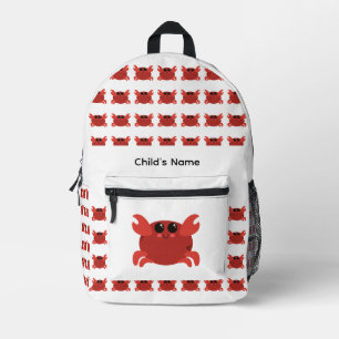 Cute Personalized Kid's Name Red and White Crab Printed Backpack